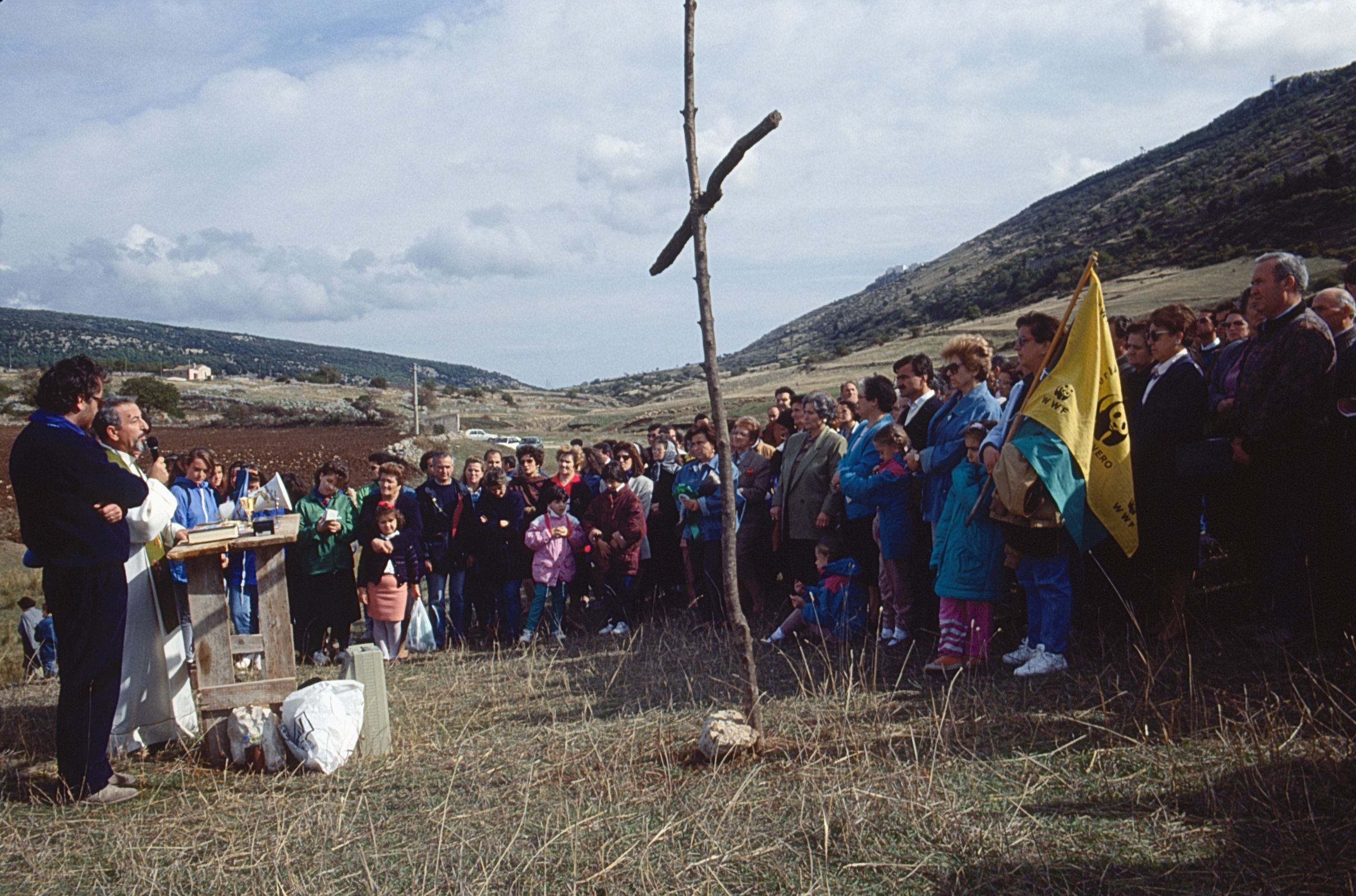 Priest addressing the crowd at celebration of the Parco Nazionale del Gargano in 1991